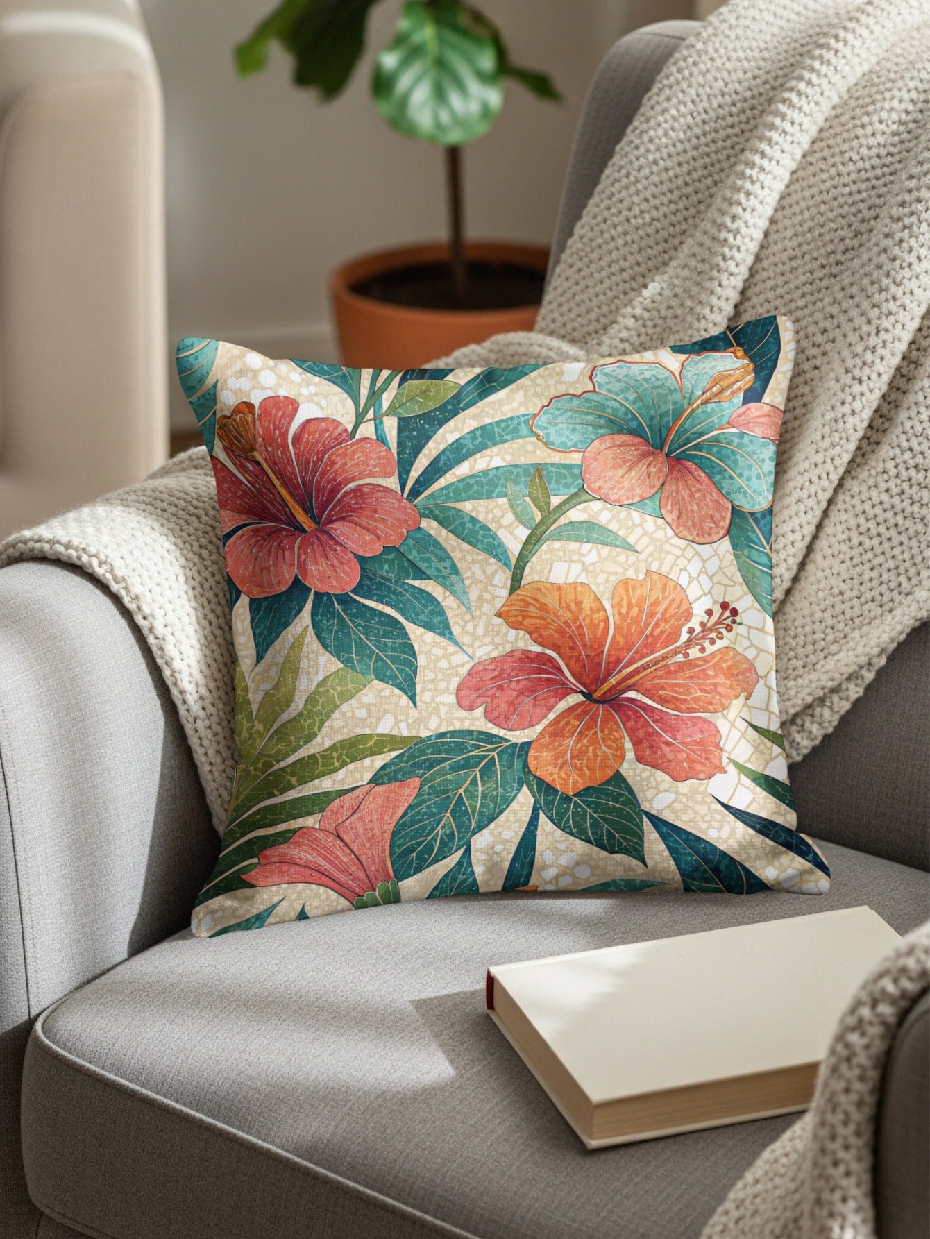 Vibrant Tropical Floral Decorative Couch Pillow
