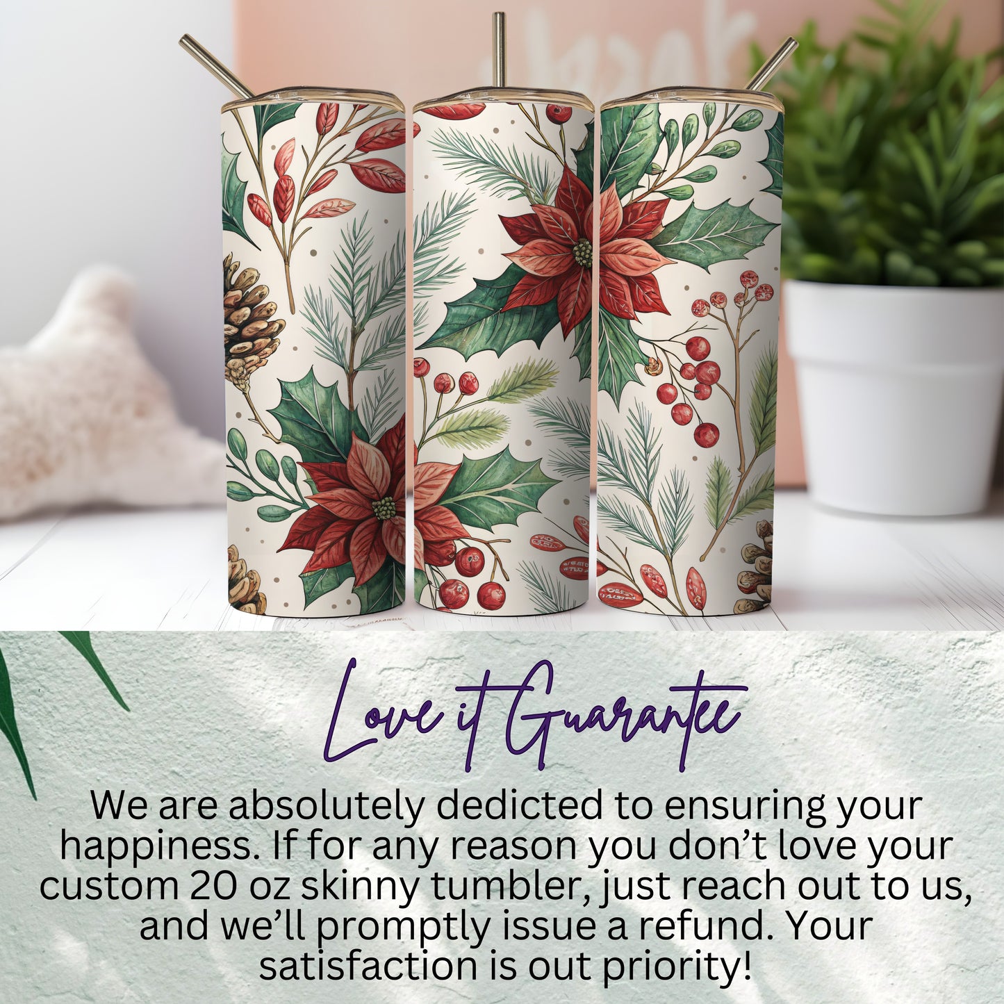 Floral and Pine Design Custom 20 oz Skinny Tumbler