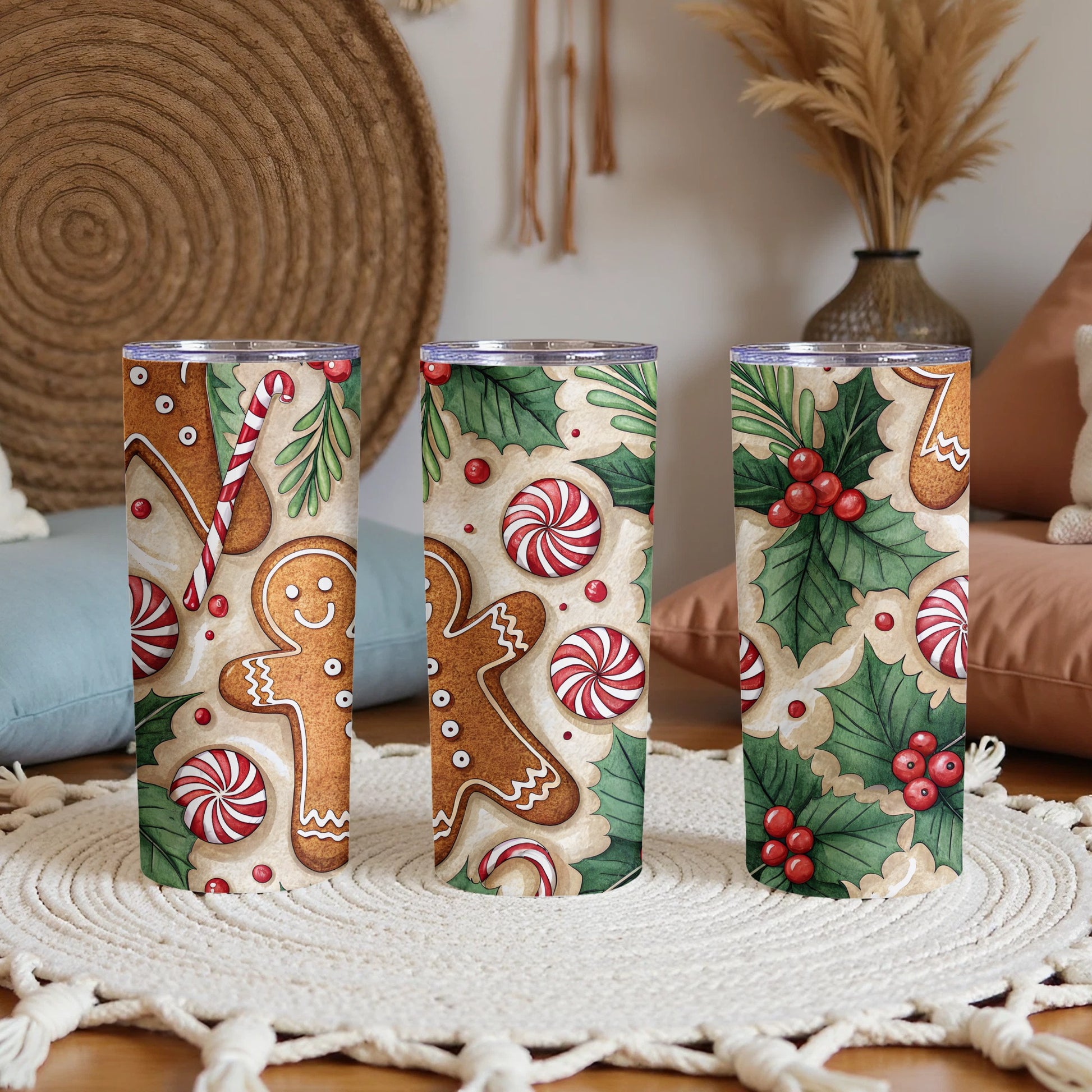 Festive Gingerbread and Candy Cane Holiday Tumblers