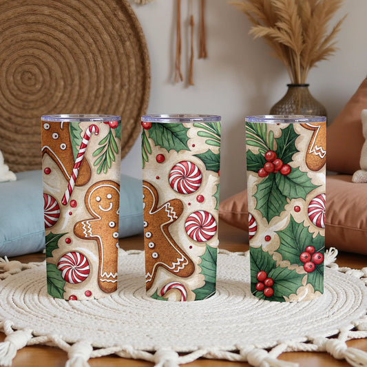 Festive Gingerbread and Candy Cane Holiday Tumblers