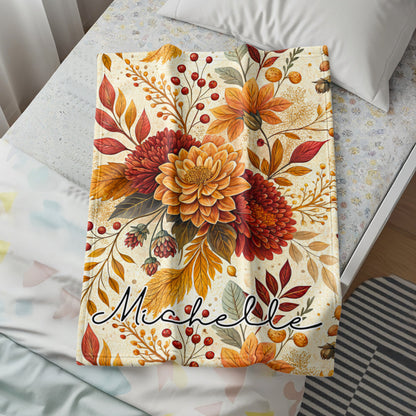 Personalized Floral Autumn Blanket with Custom Name Design