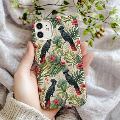 Tropical Parrot Design Phone Case with Leaf Pattern