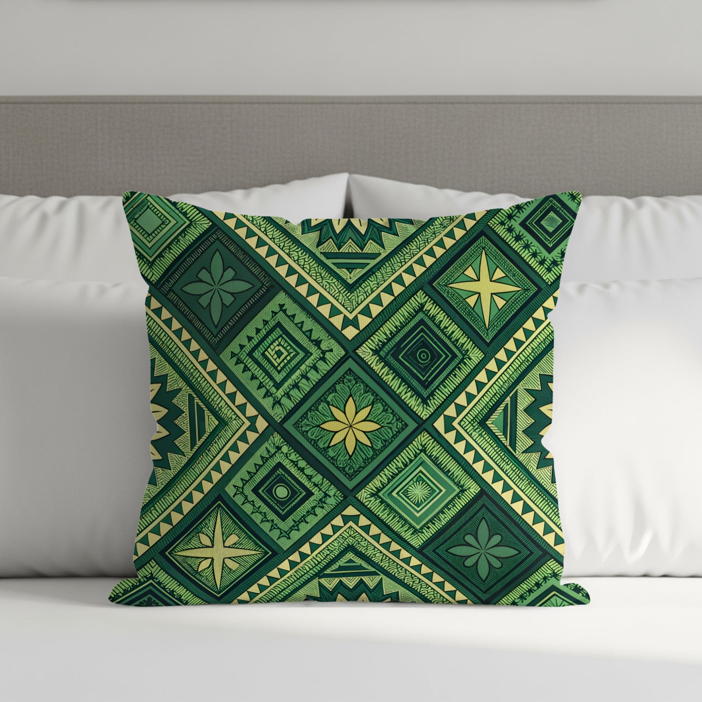 Emerald Green Bohemian Pattern with Floral Diamonds Pillows & Pillow Cases - Walk Greener