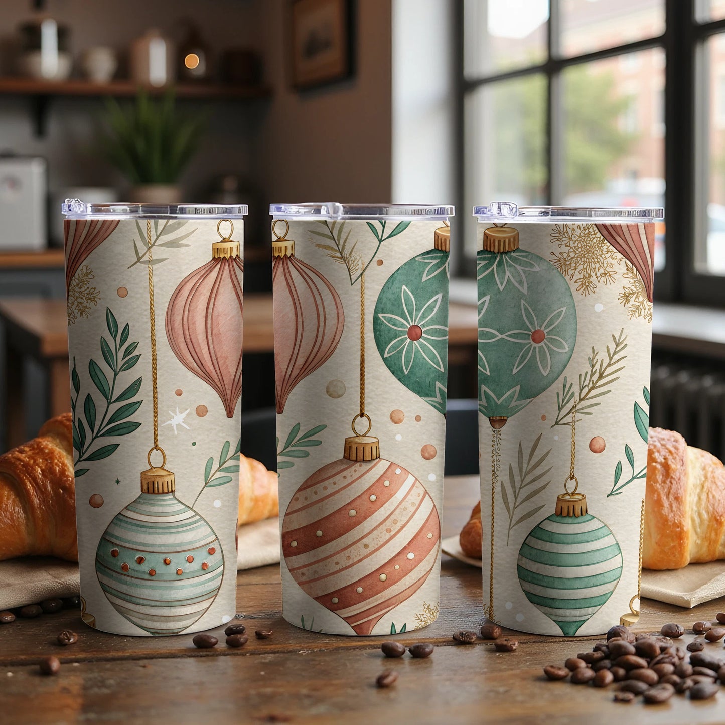 Festive Ornaments Design Tall Tumbler for Holiday Cheer