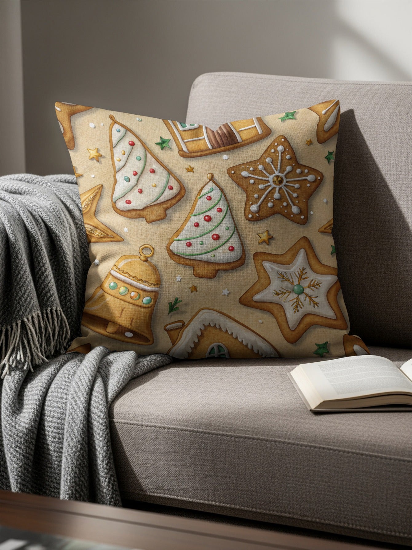 Festive Christmas Cookie Pattern Decorative Pillow