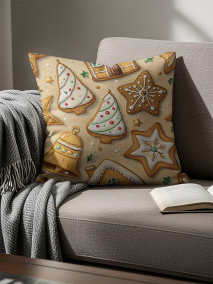 Festive Christmas Cookie Pattern Decorative Pillow