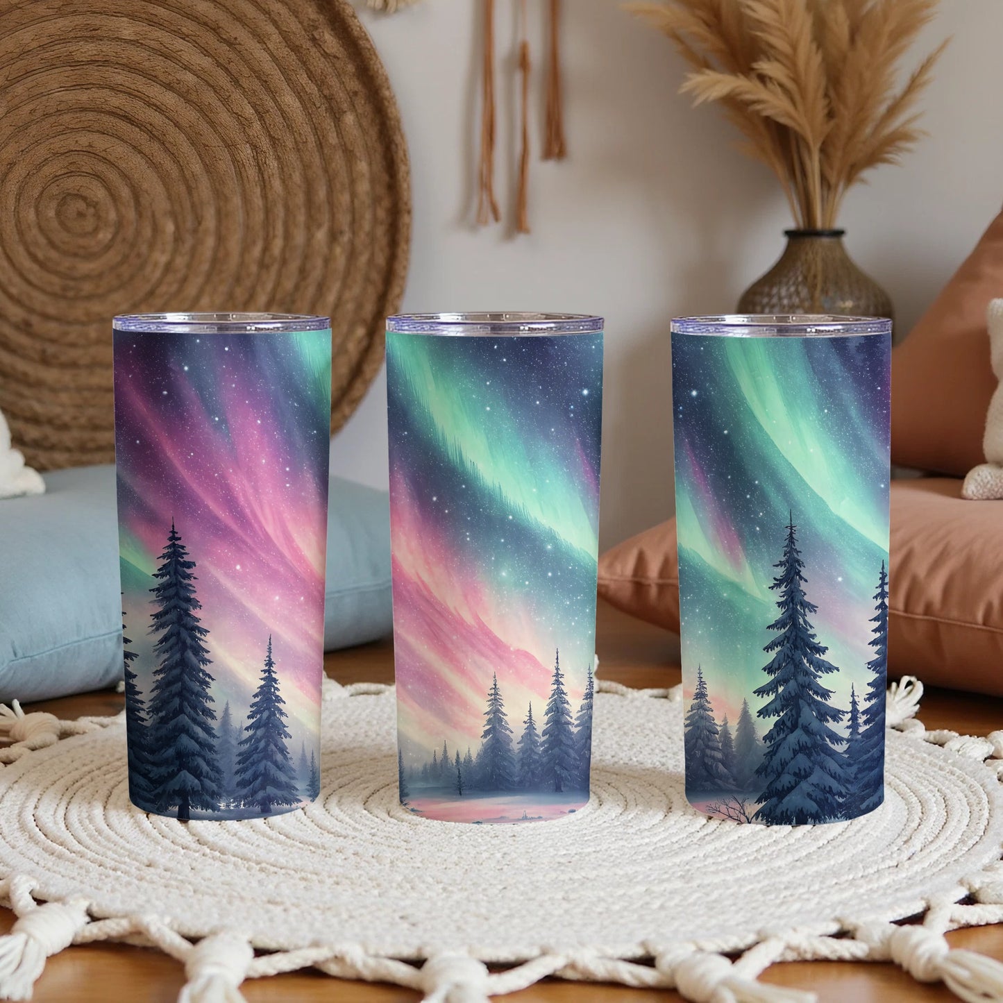 Scenic Northern Lights Design Insulated Tumbler Cup