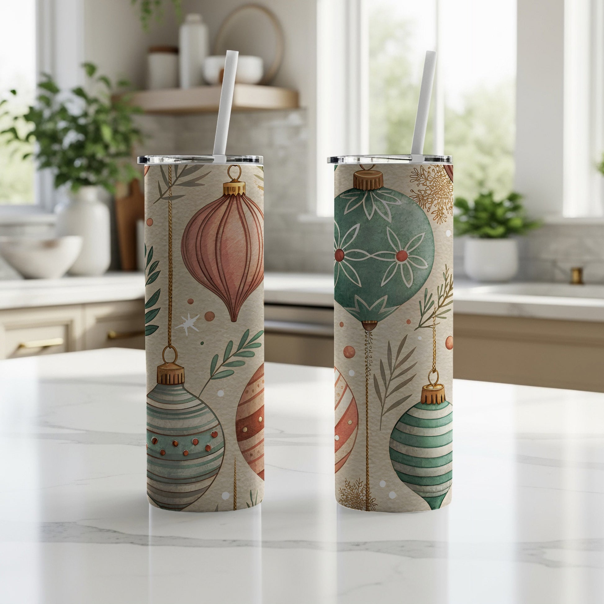 Vintage Christmas Ornament Design Tumbler Cup