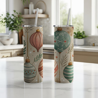 Vintage Christmas Ornament Design Tumbler Cup