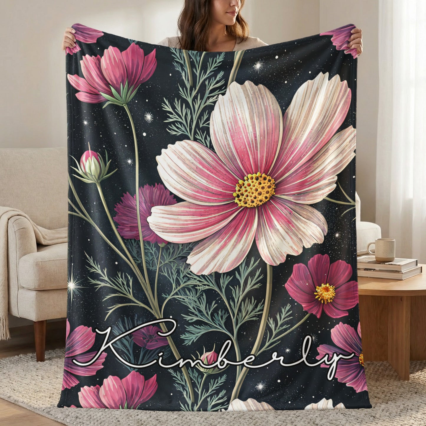 Personalized Floral Blanket with Name Kimberly Design