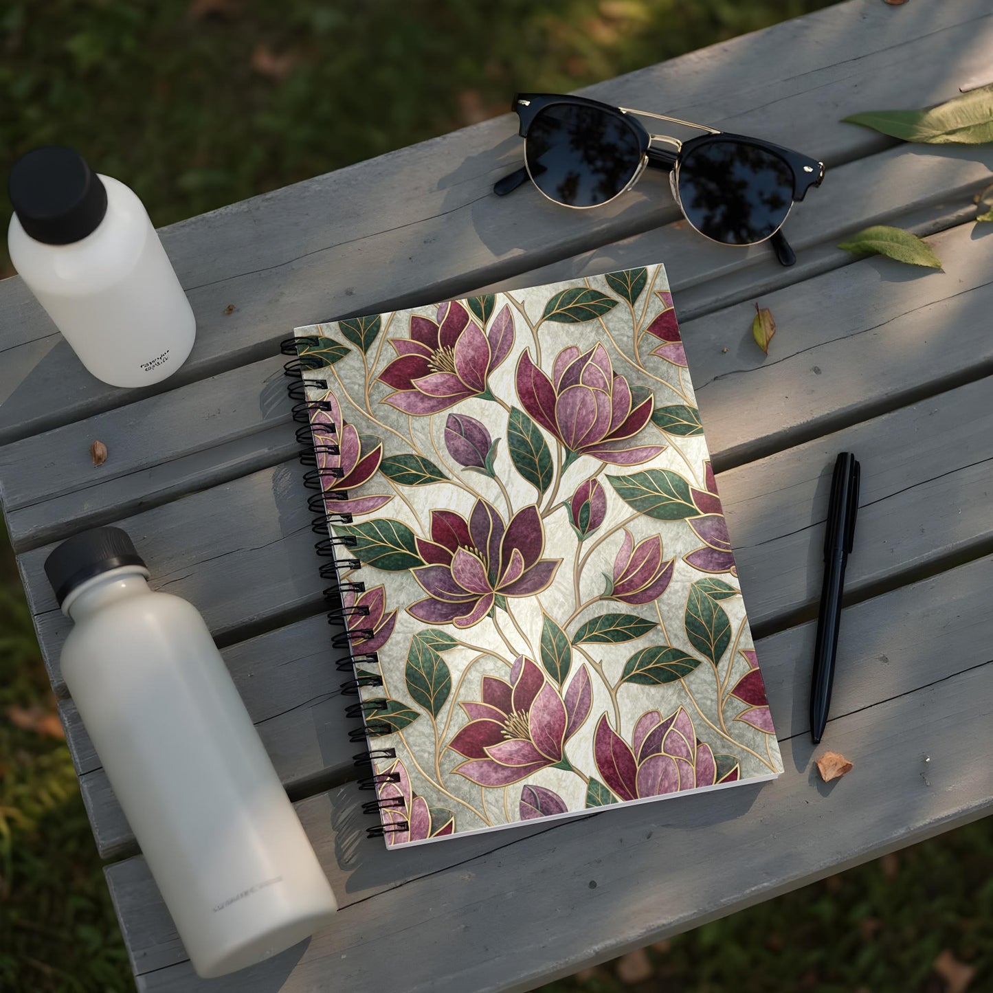 Floral Pattern Journal with Purple and Green Leaves Notebook