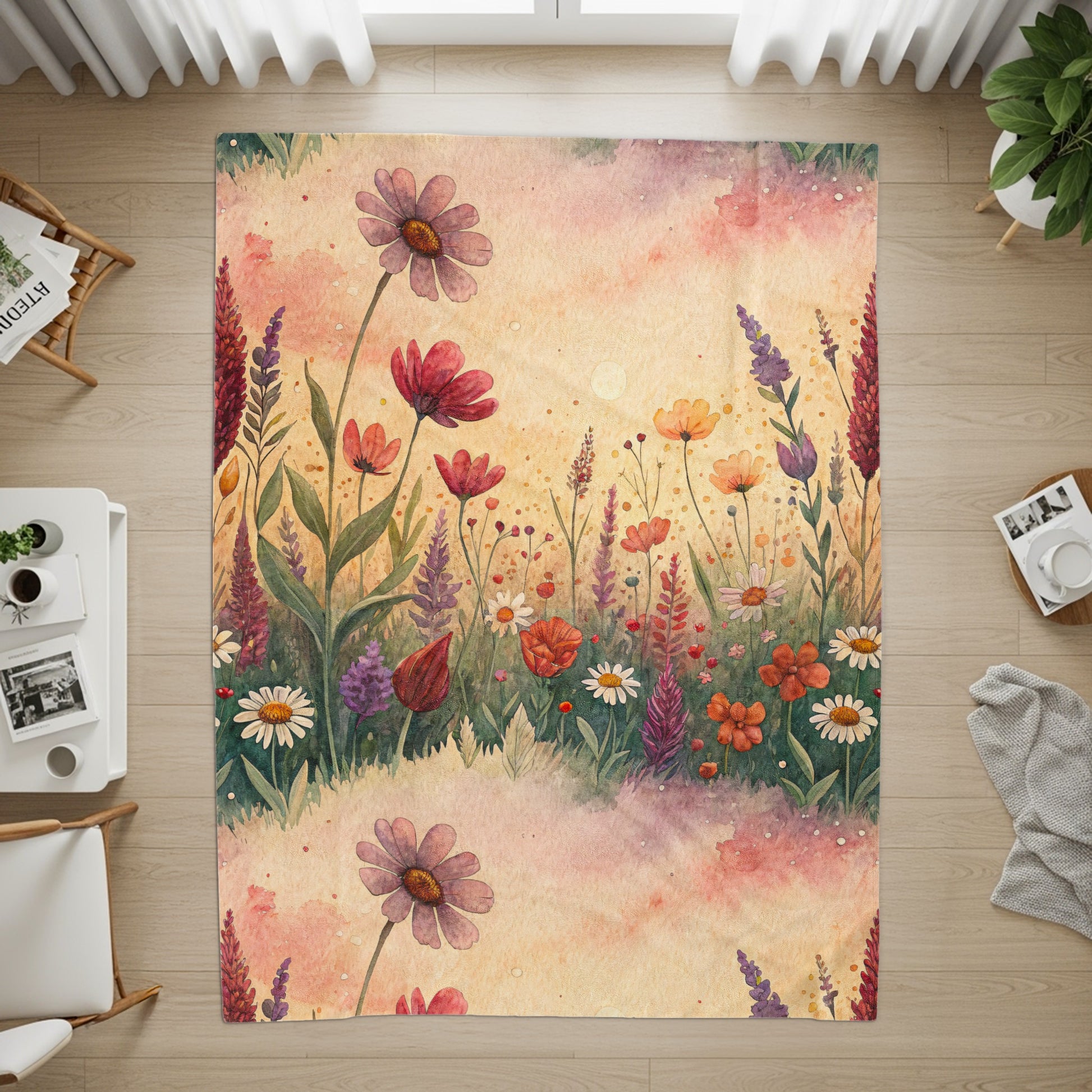 Watercolor Delightful Garden Floral Pattern Velveteen Plush Blankets - Walk Greener