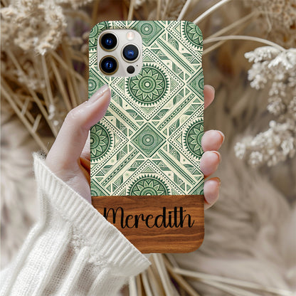 Custom Green Mandala Pattern Phone Case with Name Design