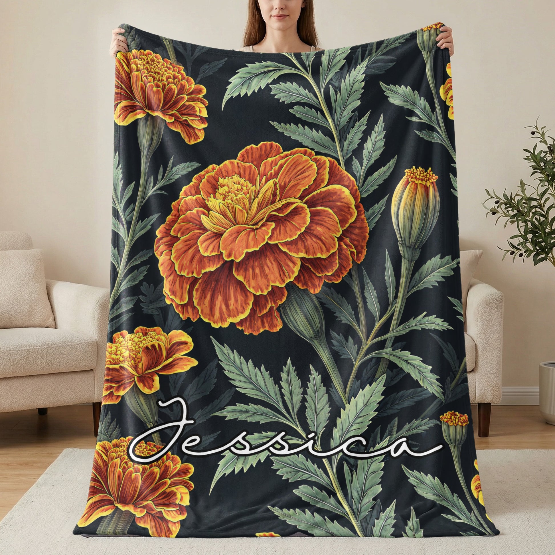 Floral Delight with Custom Name Illustration Blanket - Walk Greener