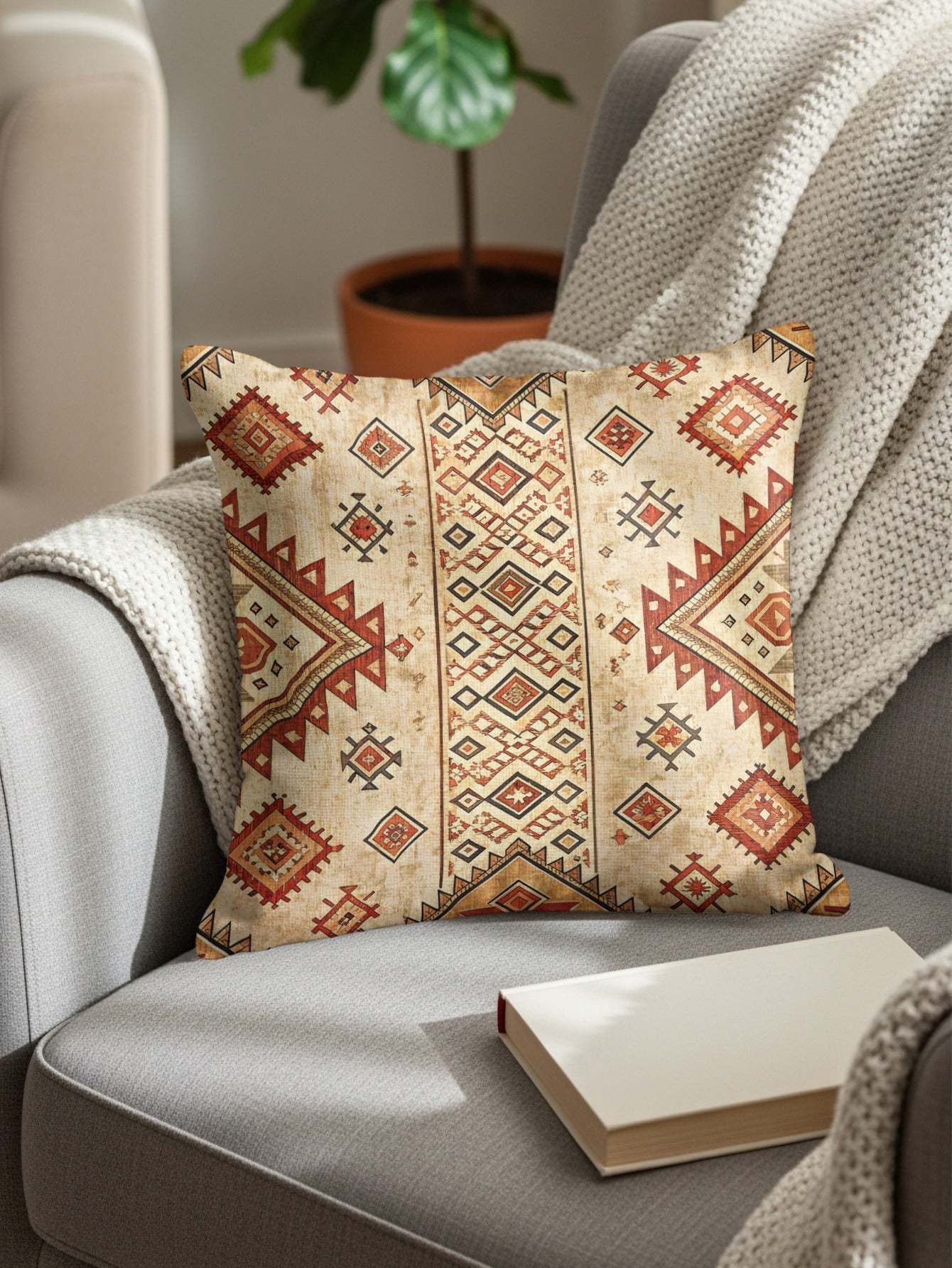 Southwestern Tribal Pattern Throw Pillow with Geometric Design