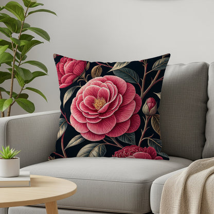 Elegant Pink Camellias Floral Arrangement Decorative Floral Throw Pillows - Walk Greener