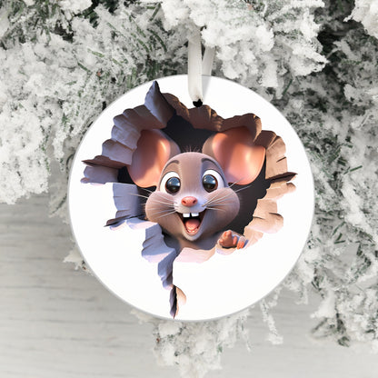 Cute Mouse Breaking Through Christmas Ornament product
