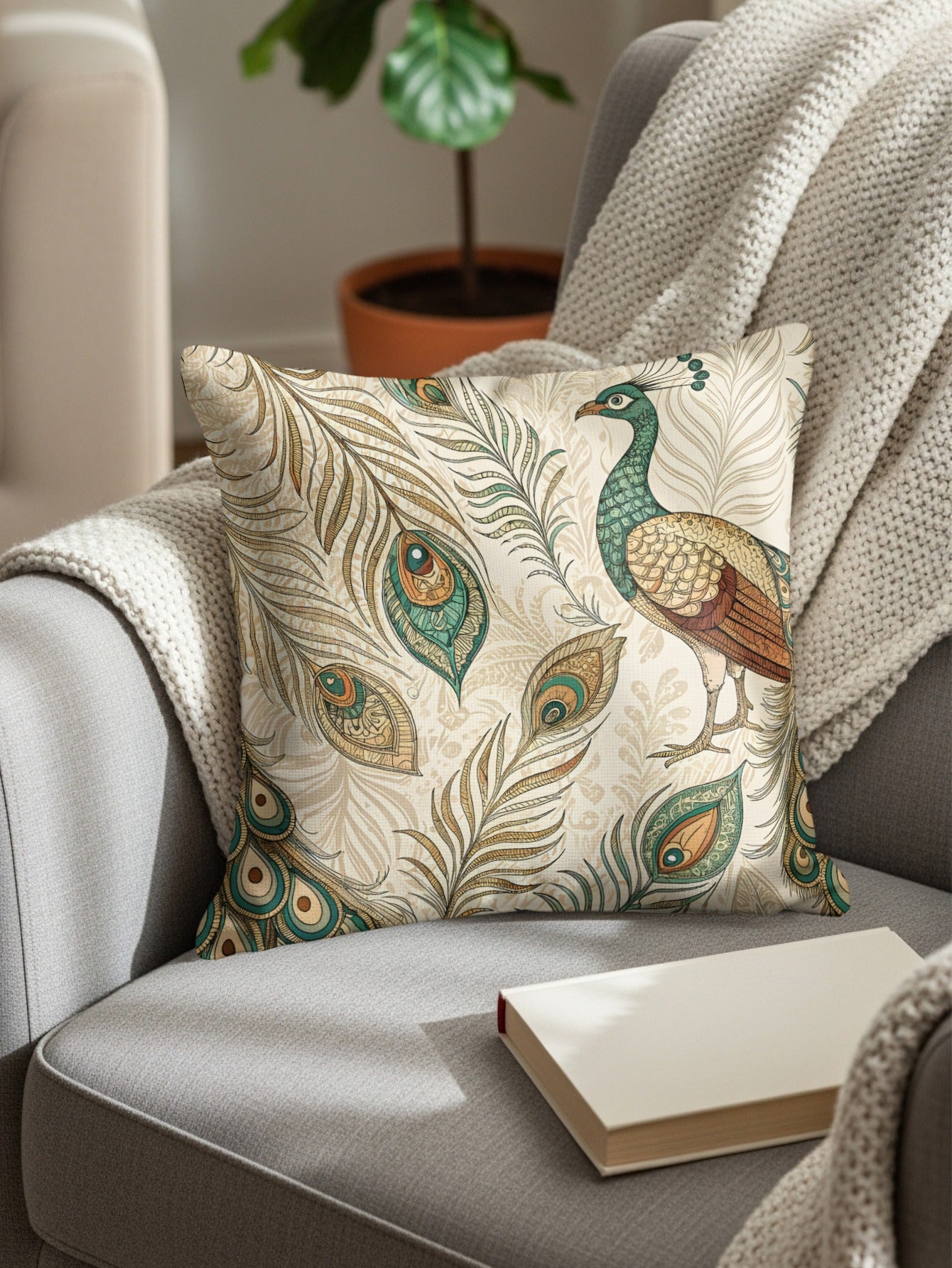 Elegant Peacock Design Throw Pillow for Cozy Decor