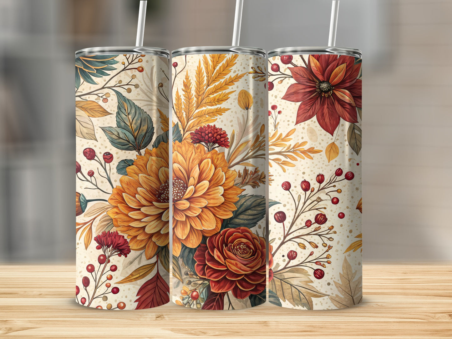 Autumn Floral Design Stainless Steel Tumbler Product
