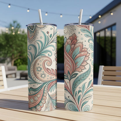 Elegant Floral Pattern Double-Walled Tumbler Cup