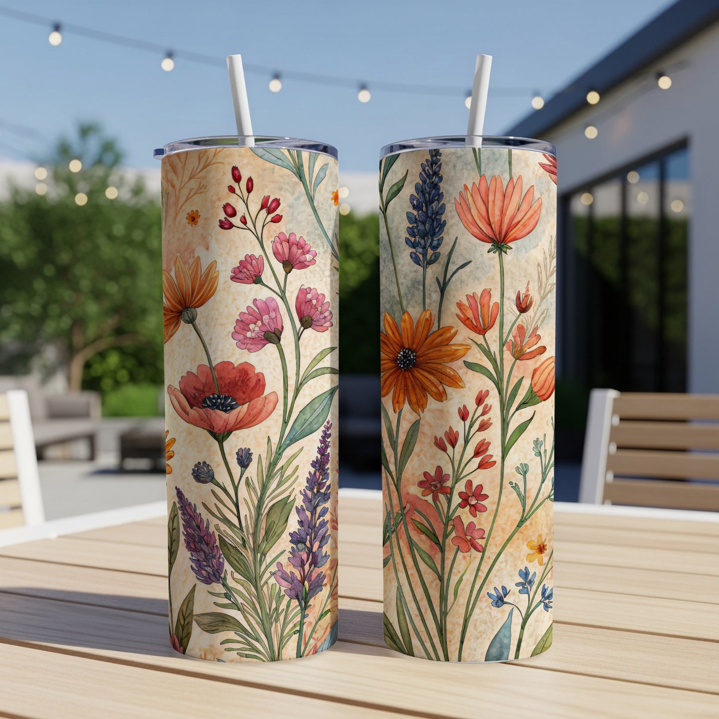 Vibrant Wildflower Meadow Floral Pattern 20 oz Skinny Tumbler - Walk Greener