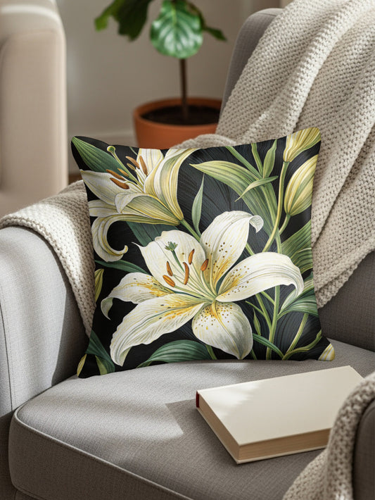 Elegant White Lilies Pattern Design Decorative Floral Throw Pillows - Walk Greener