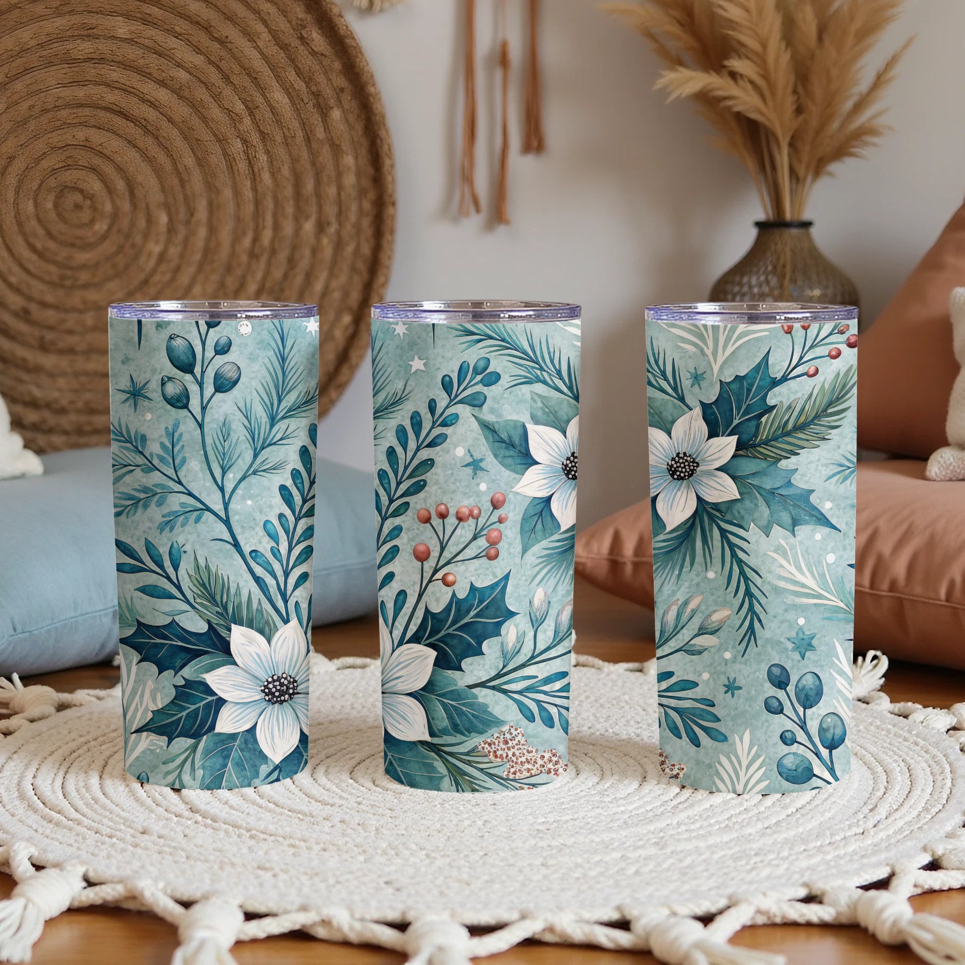 Floral and Berry Patterned Elegant Tumbler Set Product