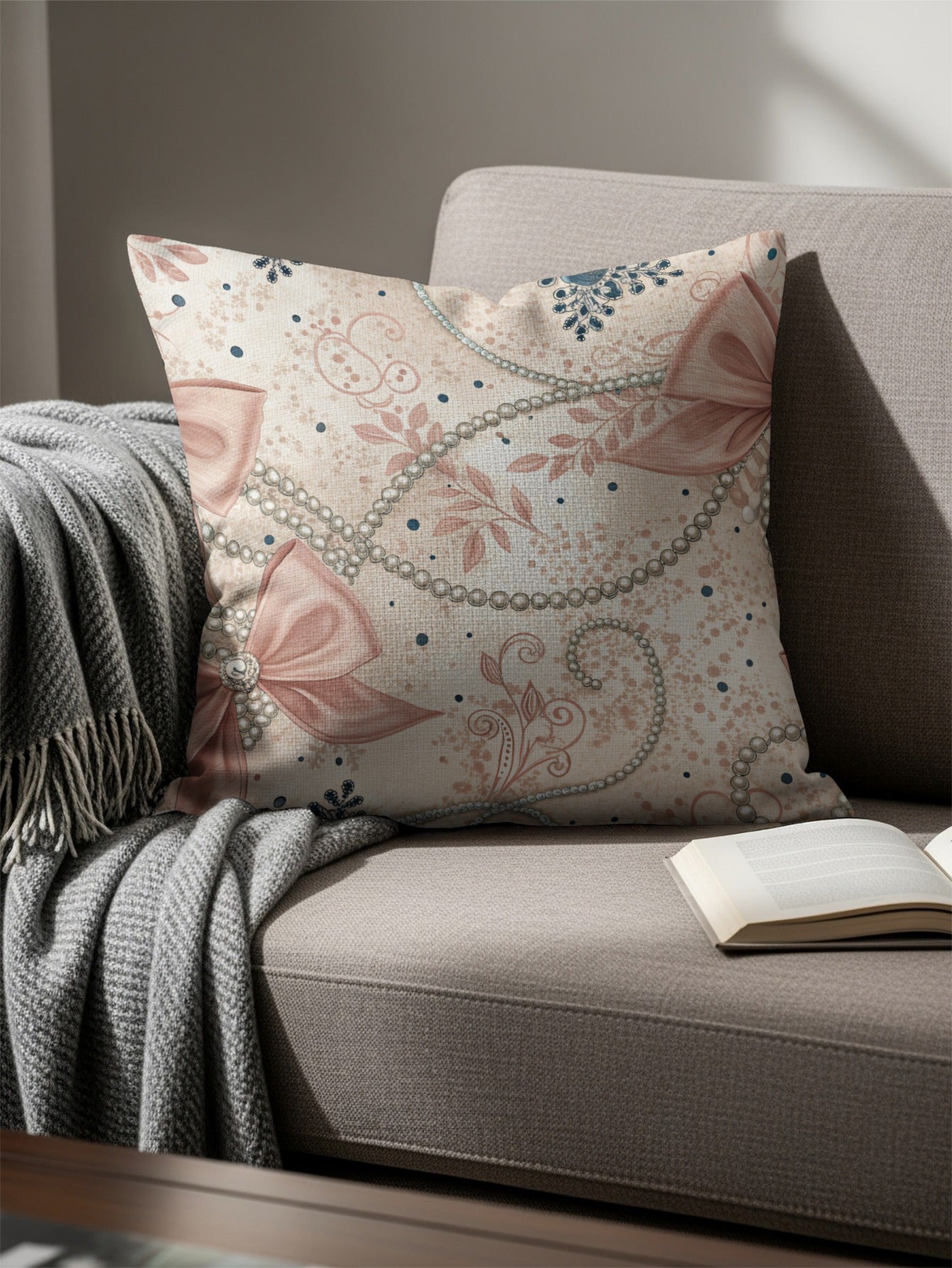 Bows With Pearls Creamy Background Print Pattern Pillows & Pillow Cases - Walk Greener
