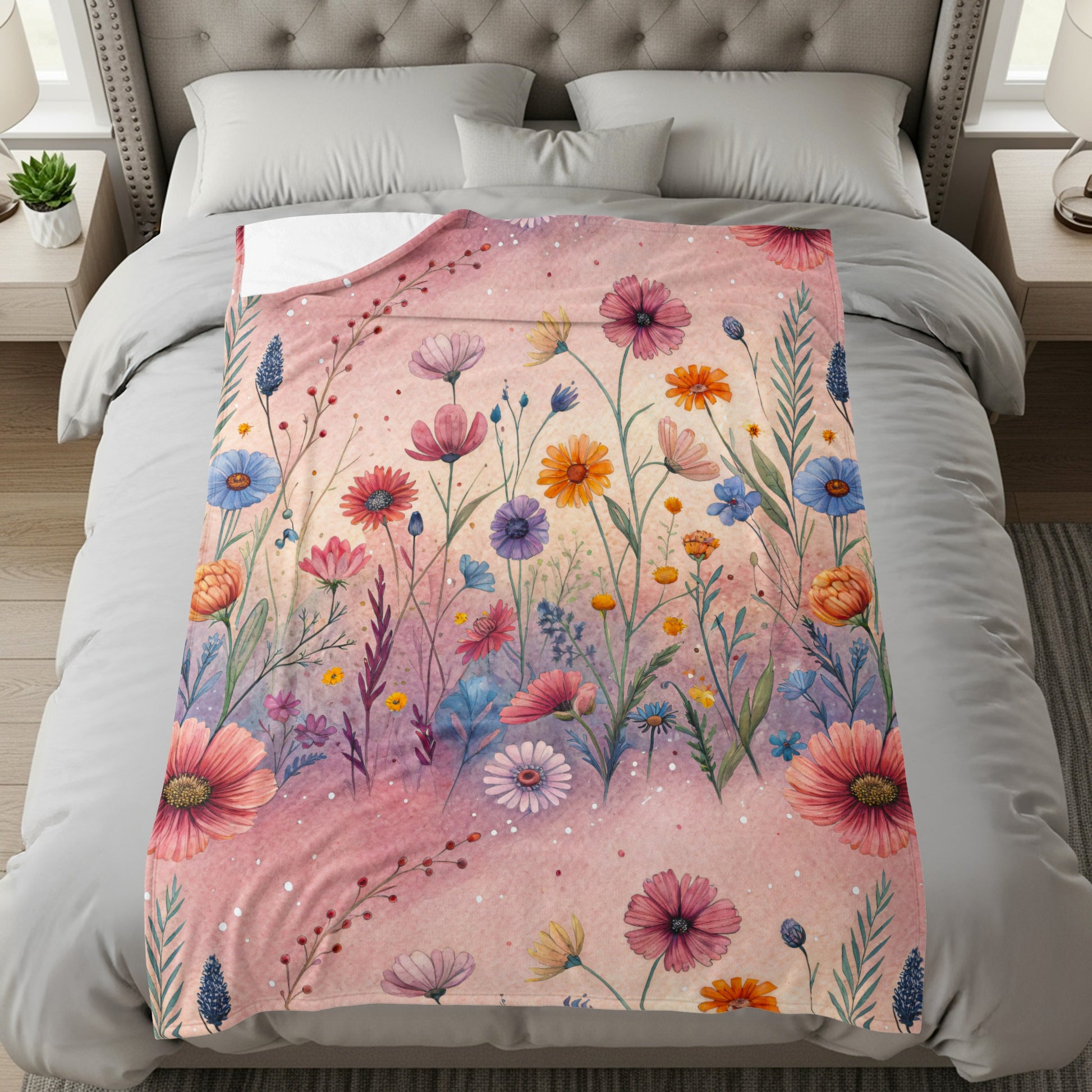 Floral Fantasy A Watercolor Dream Velveteen Plush Blankets - Walk Greener