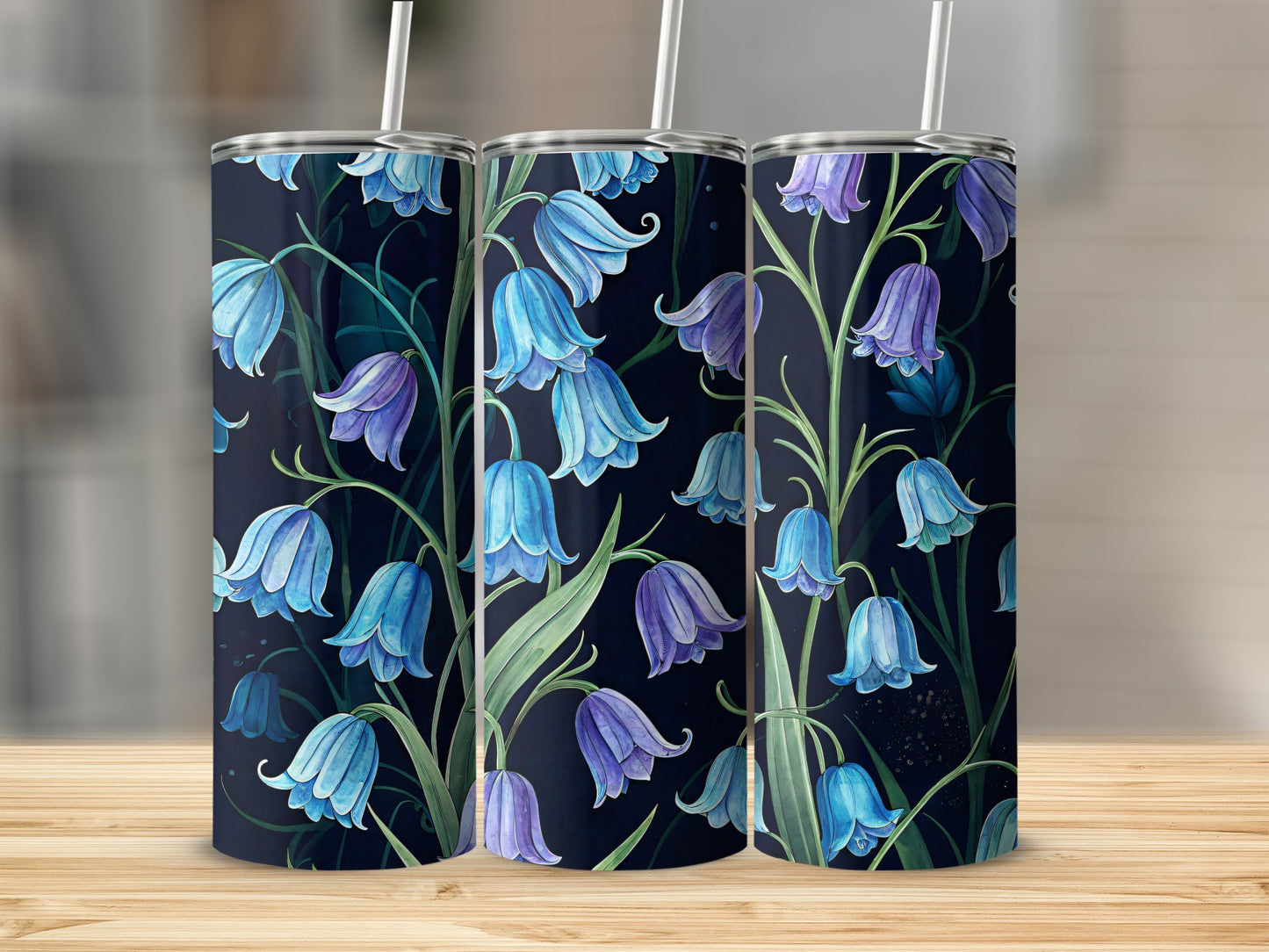 Elegant Bluebell Floral Design Tumbler 20oz