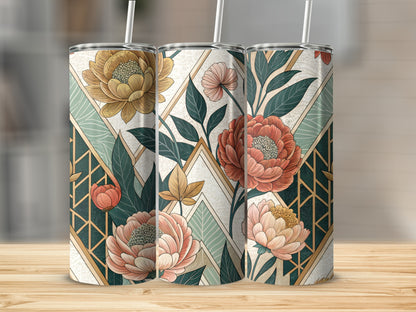 Elegant Floral Arrangement On Geometric Background 20 oz Skinny Tumbler - Walk Greener