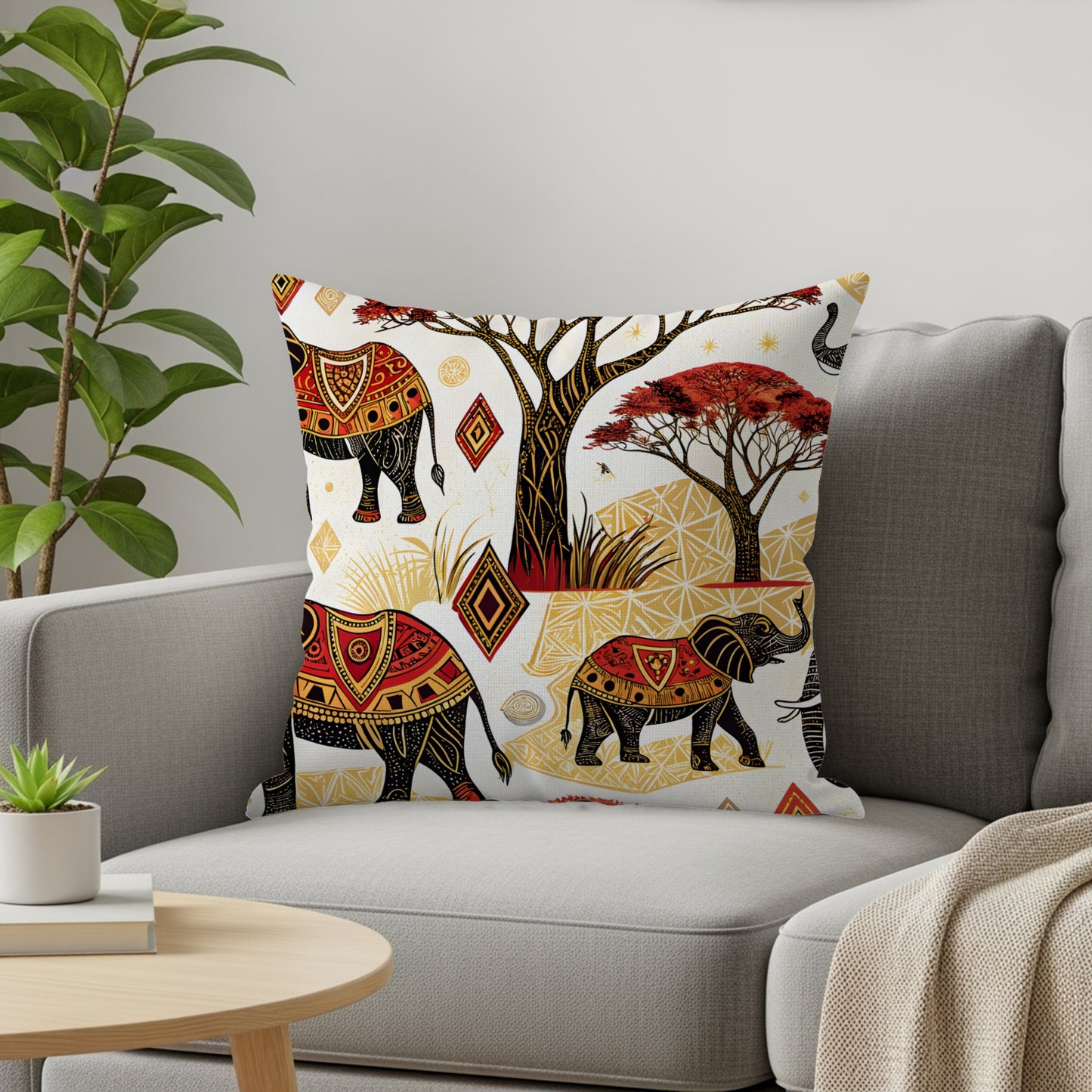 African Safari Theme Decorative Pillow with Elephants