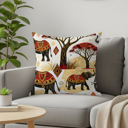 African Safari Theme Decorative Pillow with Elephants