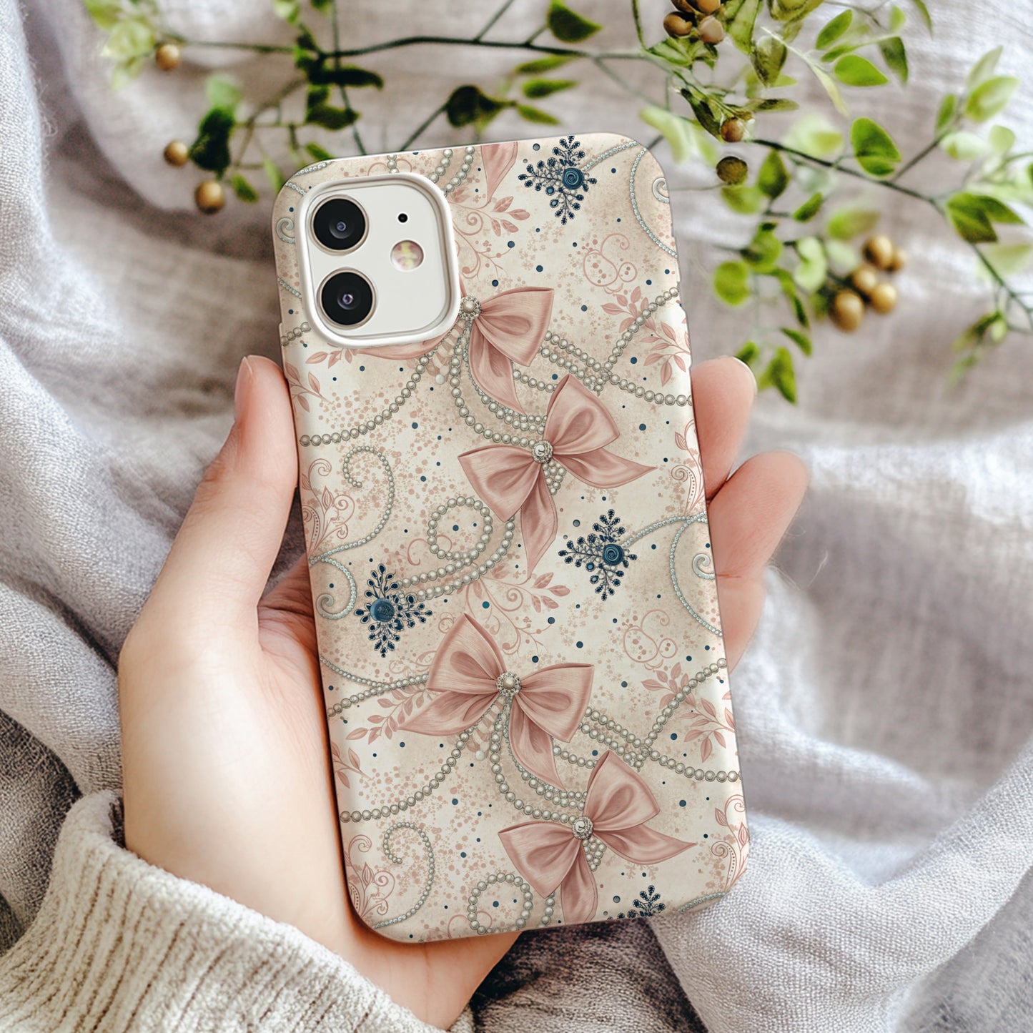 Elegant Floral and Bow Pattern Phone Case Design