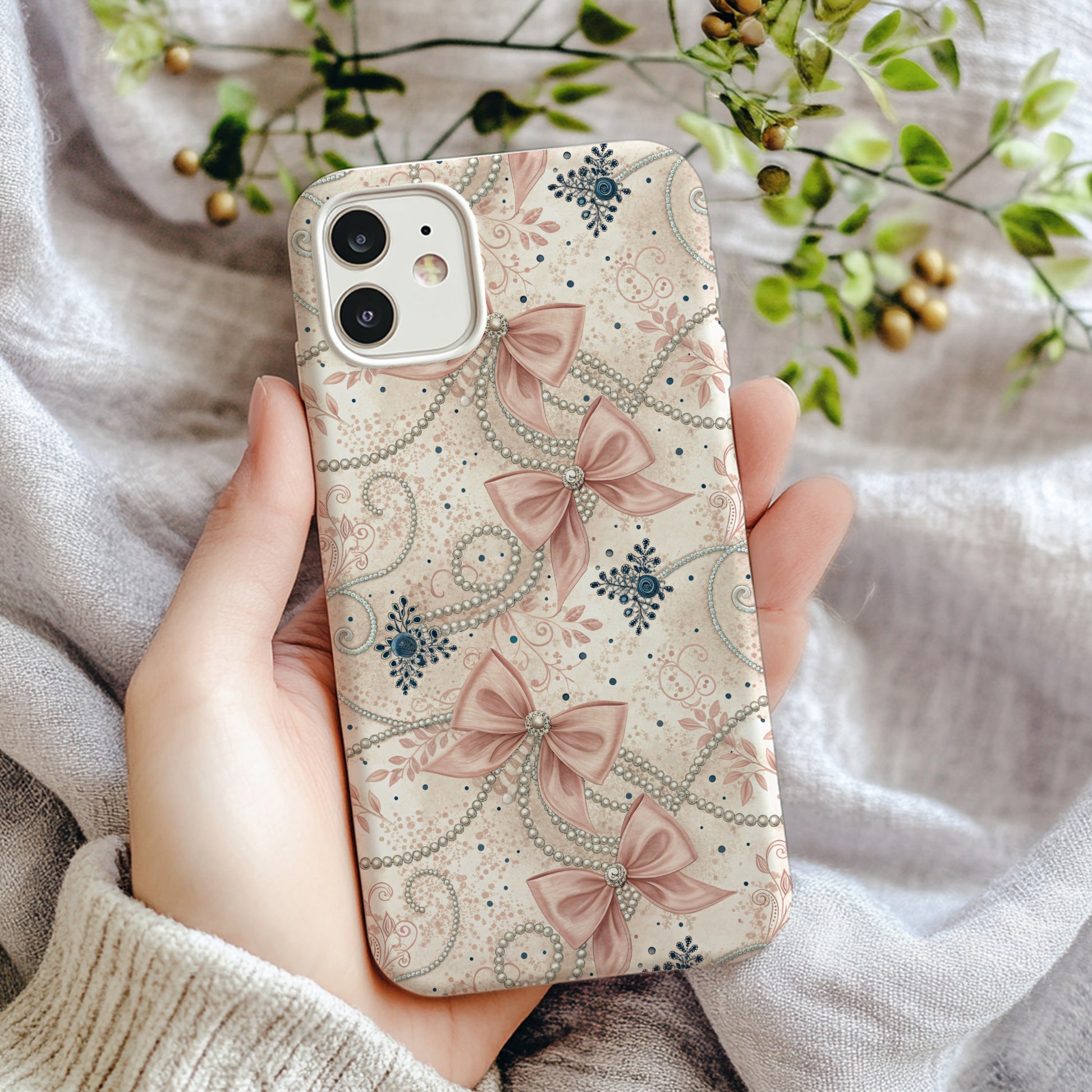 Elegant Floral and Bow Pattern Phone Case Design