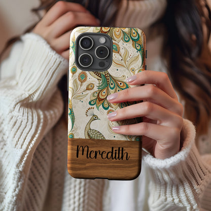 Personalized Peacock Design Custom Name Phone Case