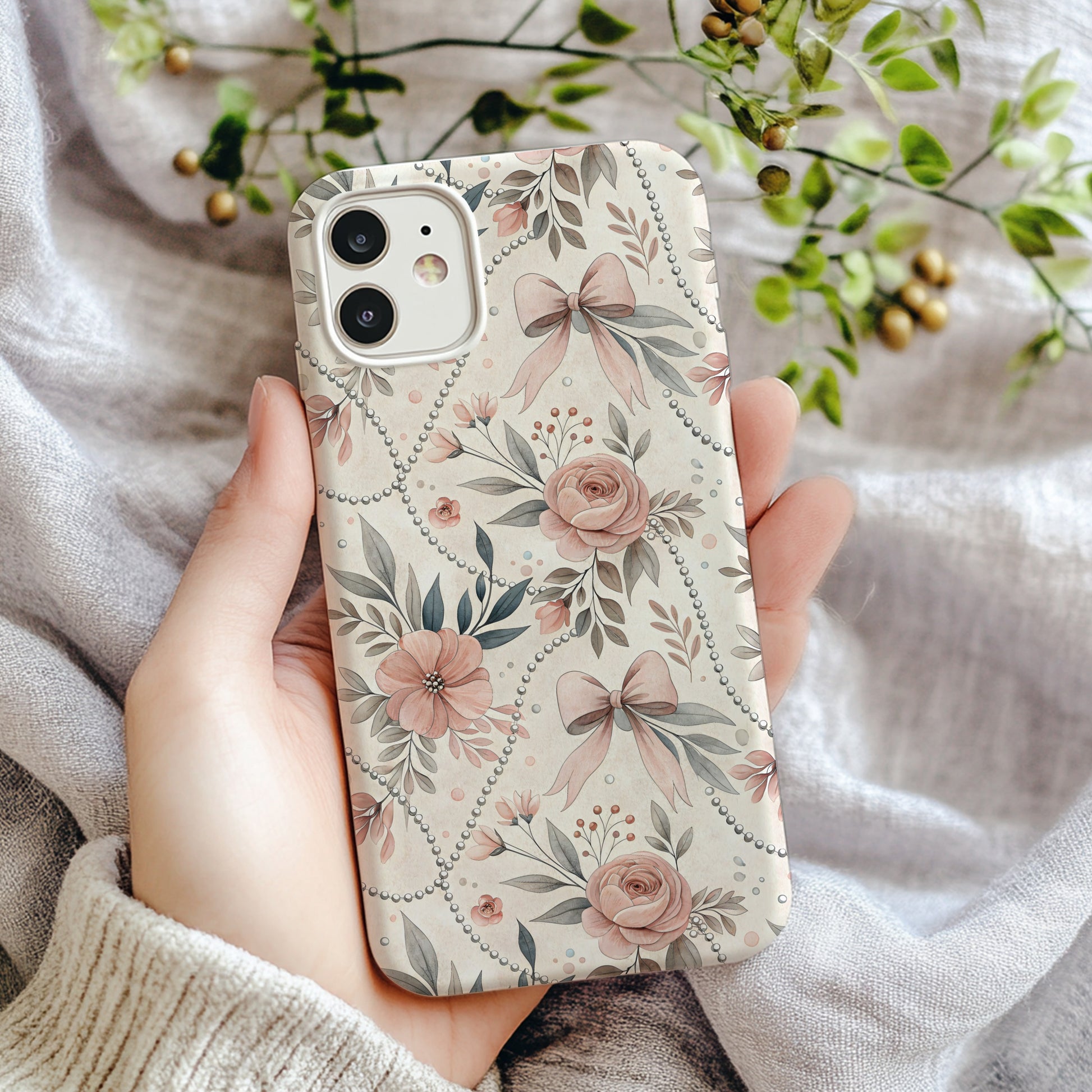 Elegant Floral Pattern Bow Design Phone Case