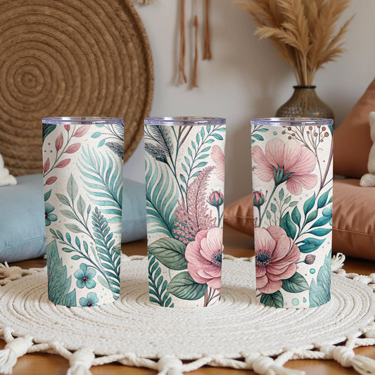 Floral Delightful Watercolor Style Design 20 oz Skinny Tumbler - Walk Greener