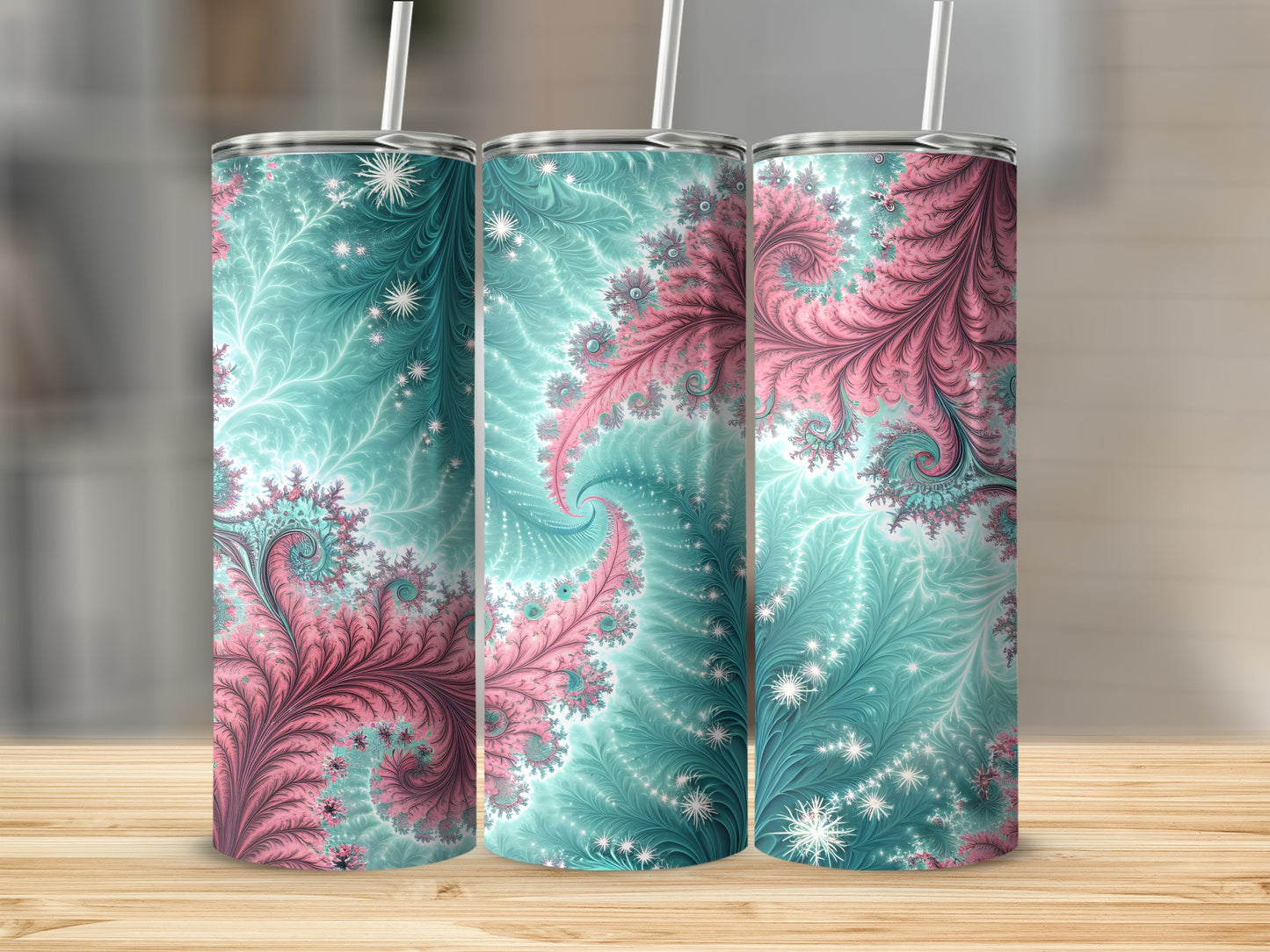 Fractal Pink And Teal Floral Design Amazing Digital Art Tumbler - Walk Greener