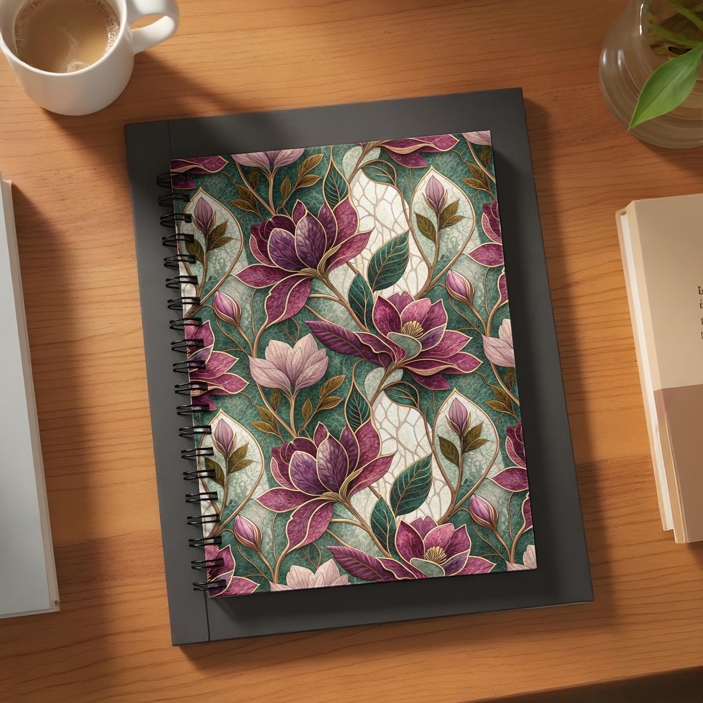 Floral Spiral Bound Journal with Elegant Leaf Design