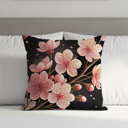 Dark Cherry Blossom Floral Branch Decorative Floral Throw Pillows - Walk Greener