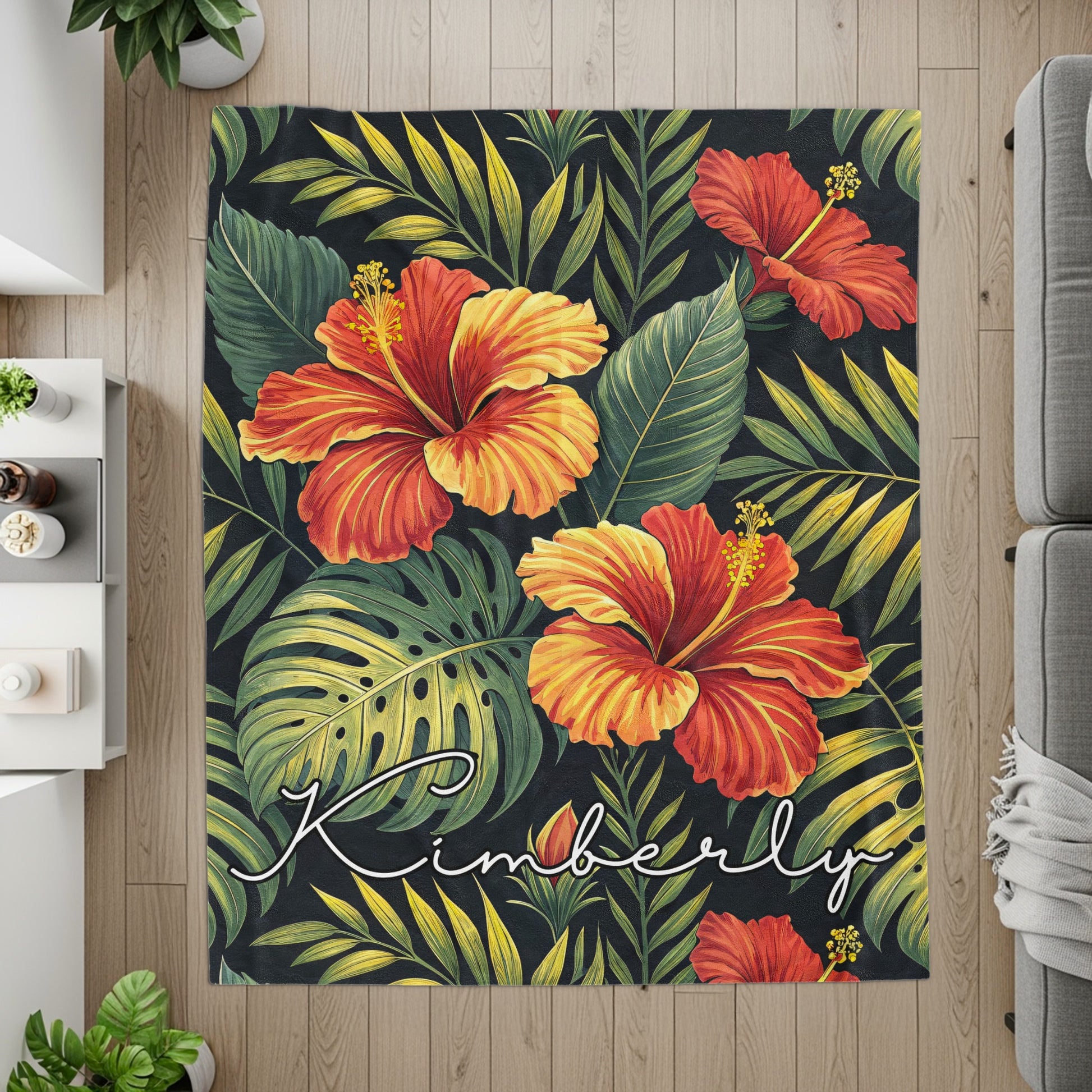 Personalized Kimberly Tropical Hibiscus Flower Rug