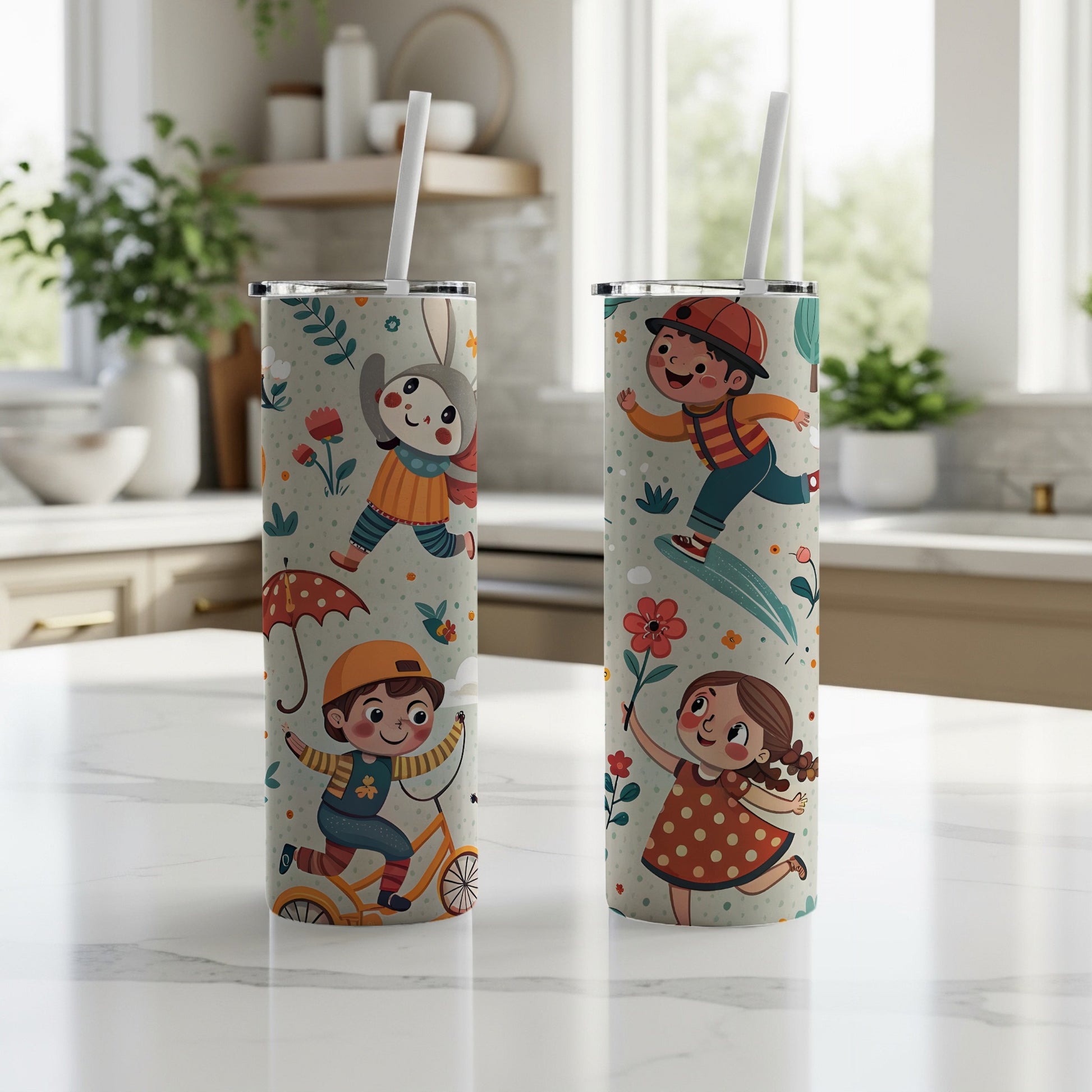 Cute Kids Theme Insulated Tumblers with Lid Straws Product