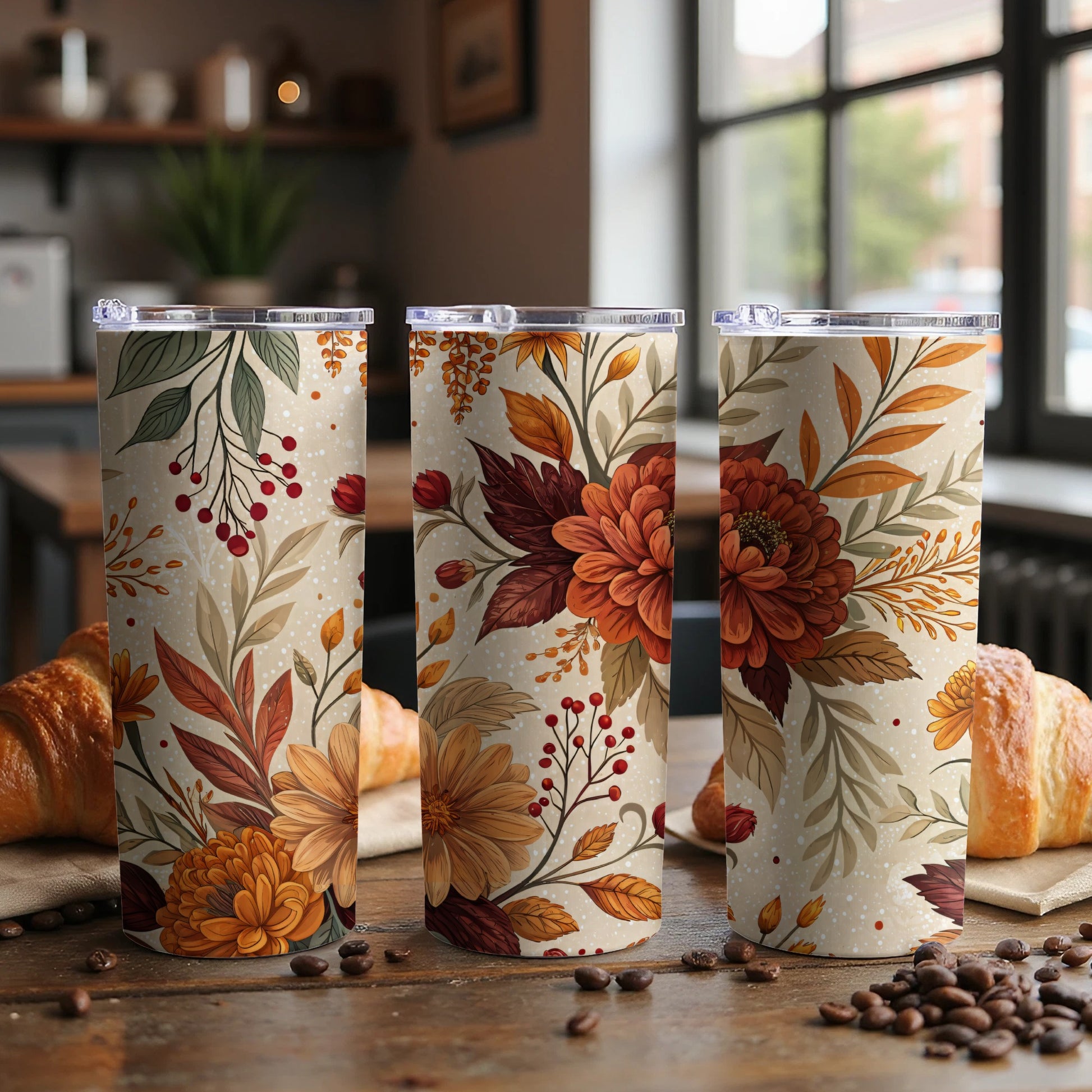 Autumn Floral Design Insulated Drink Tumbler Set