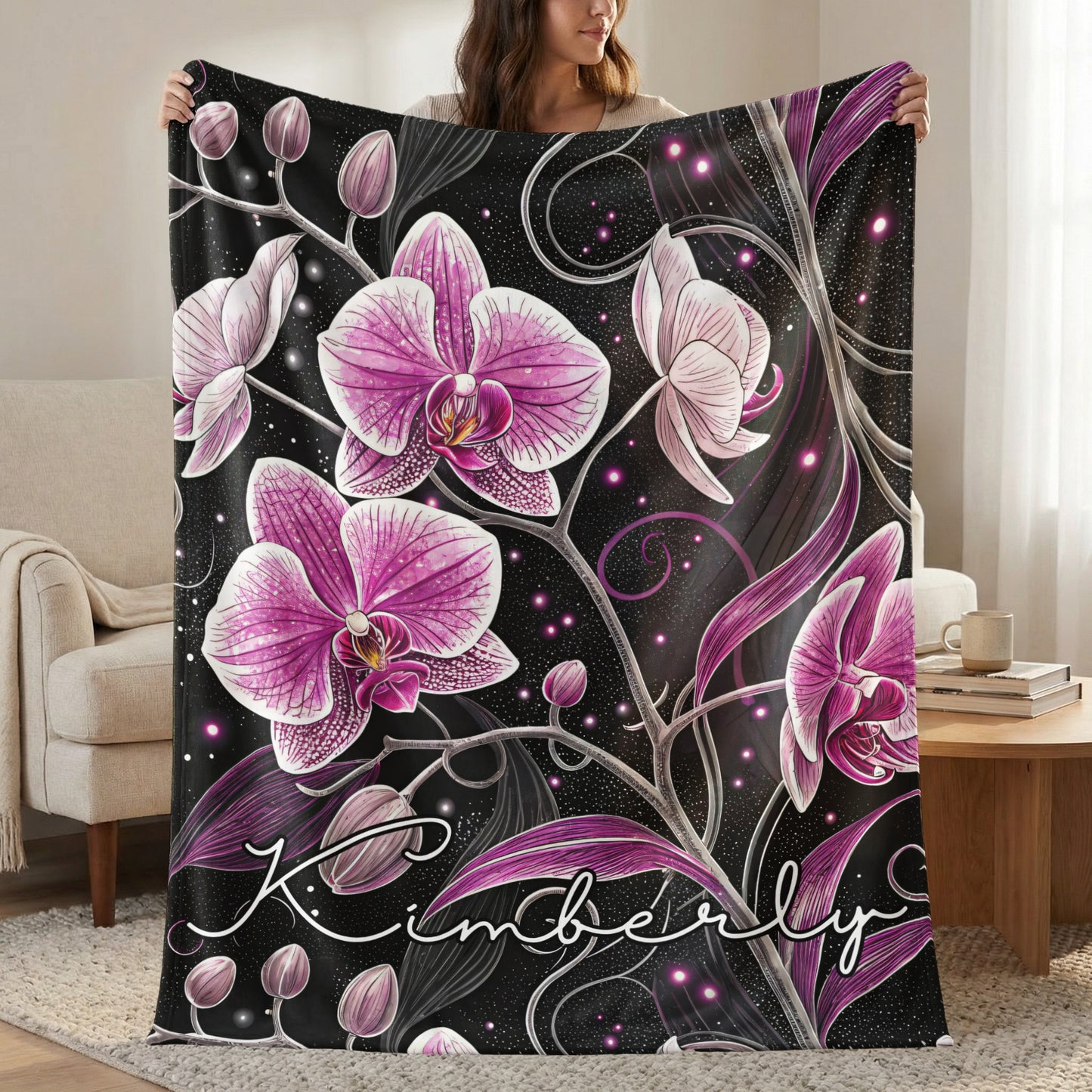 Elegant Orchid Design Personalized Blanket