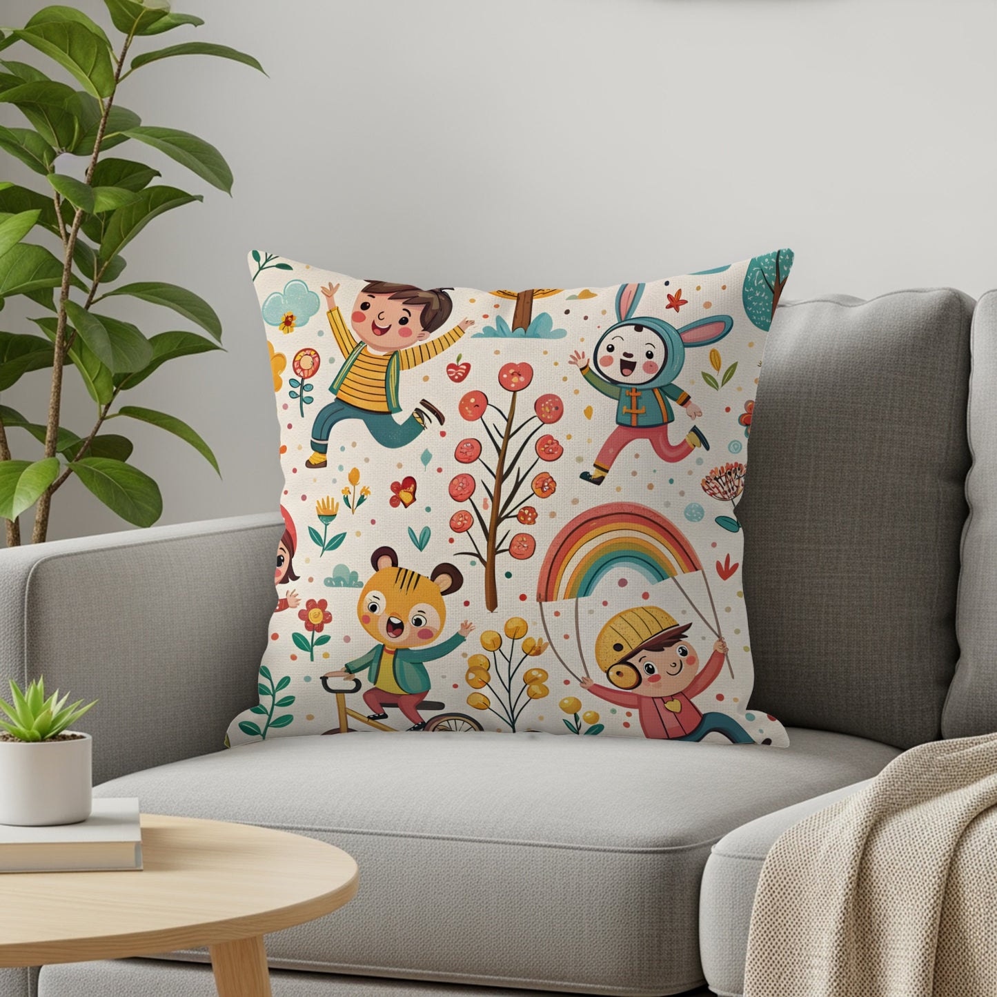 Playful Adventure with Childrens Cartoon Throw Pillows - Walk Greener