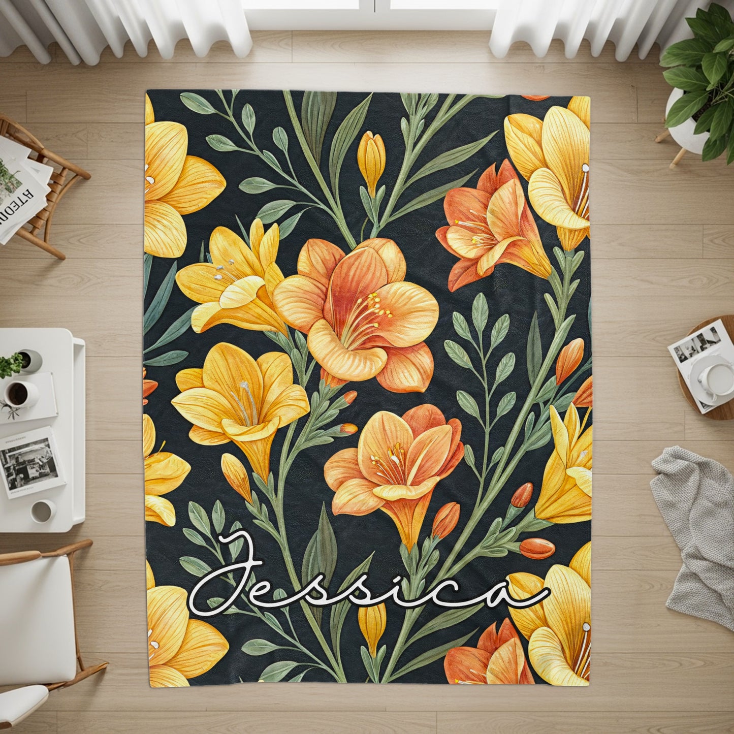 Floral Design with Custom Name on Dark Background - Walk Greener