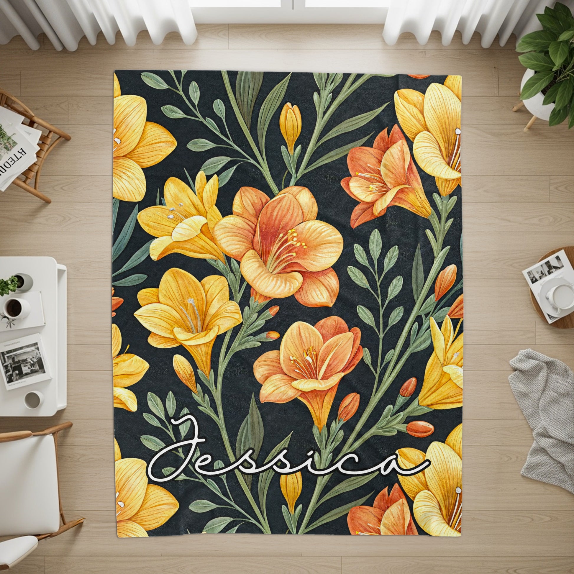 Floral Design with Custom Name on Dark Background - Walk Greener