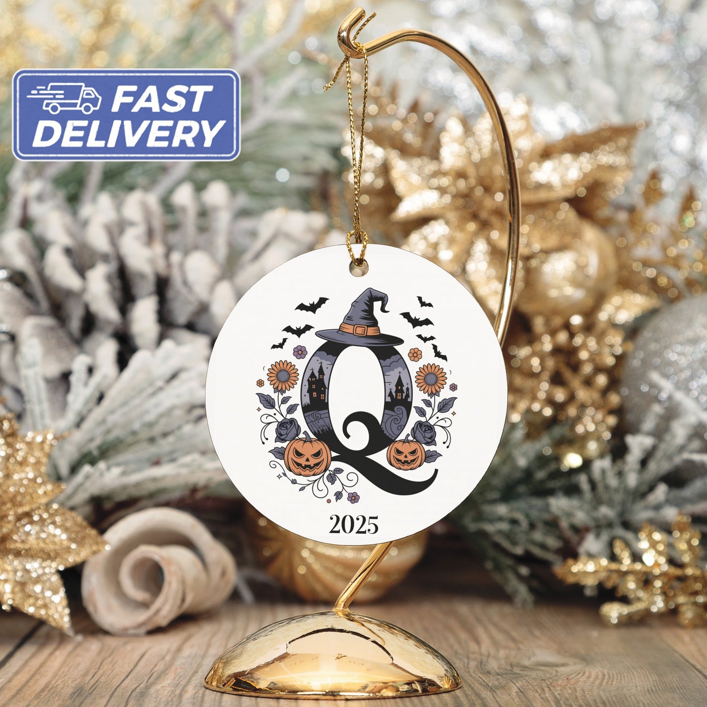 Halloween Witch Initial Christmas Ornament product type
