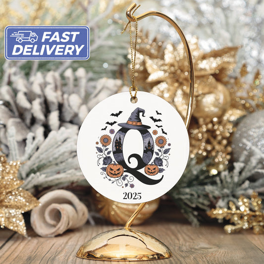 Halloween Witch Initial Christmas Ornament product type